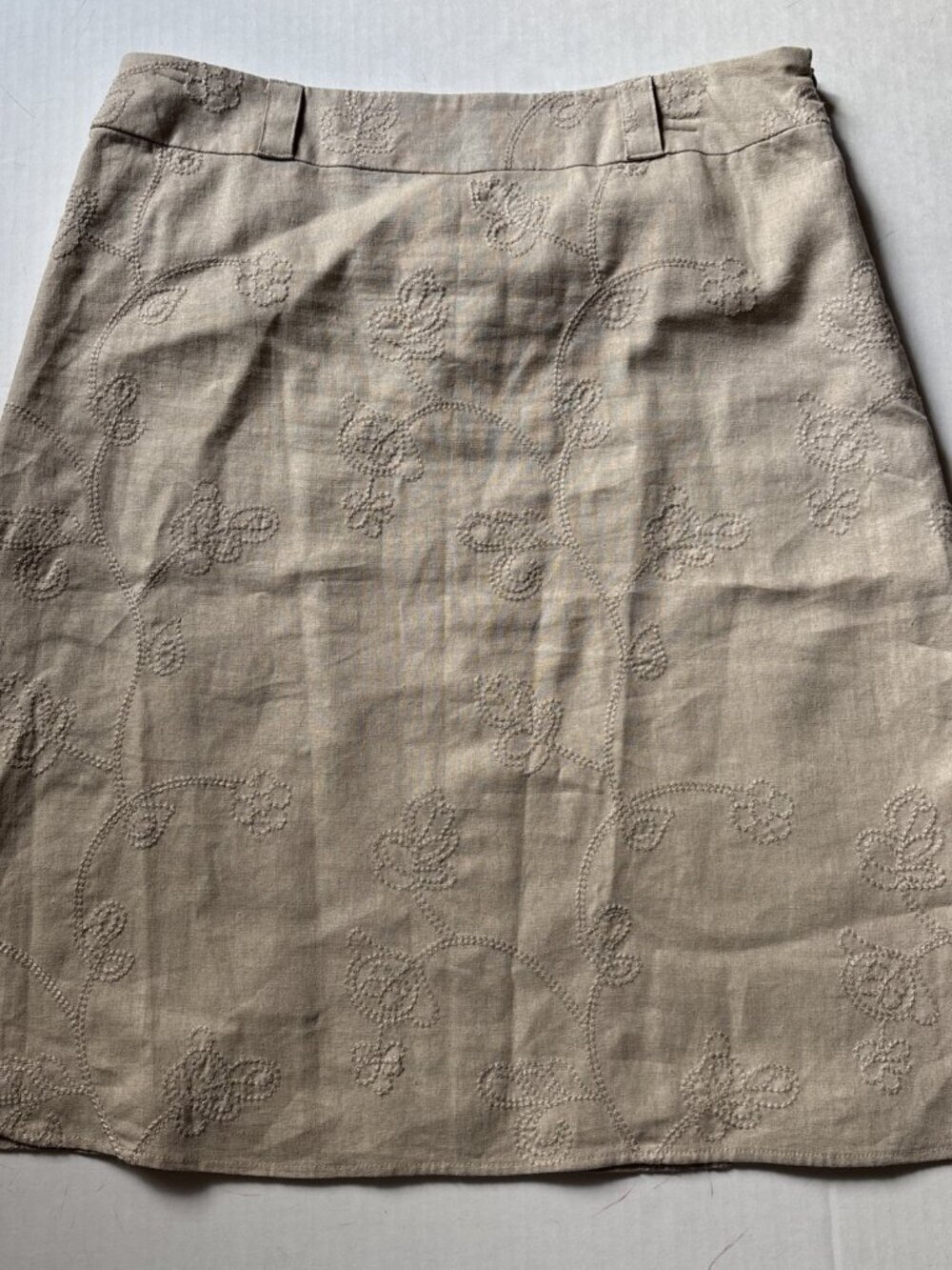 Saint Tropes West Linen Blend Beige Skirt Size 8 Embroidered